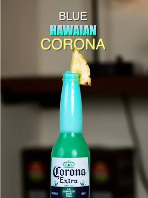 🍹 Want to learn how to make amazing cocktails and become confident behind the bar? Join The Bartender Academy through the link in my bio! 🍸🔥 Blue Hawaiian Corona! 🍍🌞🍹 That was sooo good, honestly, I didn’t expect it to be that amazing! Super summery. 🌞🌴 	•	2 oz White Rum or Coconut Rum 🥥🍹 	•	1 oz Blue Curaçao 💙 	•	1 oz Cream of Coconut 🥥🍶 	•	2 oz Pineapple Juice 🍍🥤 You should drink the beer down to is until the sticker starts and then mix with the cocktail 🍺👀 #bar #bartender #bartenderlife #cocktailrecipe #cheers  