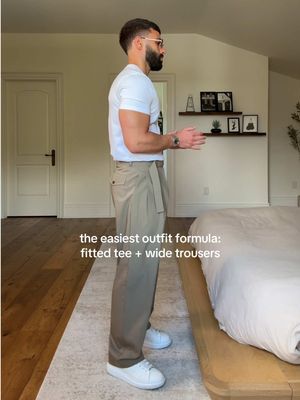 the easiest outfit formula: fitted tee + wide trousers