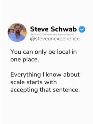 You can only be local in one place. Everything I know about scale starts with accepting that sentence. When you enter a new market, you can't rely on centralized dashboards or remote management to maintain your standard. True scale is built on multiplication, not just distant addition. It requires local teams who are actually present, accountable, and deeply invested in the neighborhoods and the homeowners they support.  Technology and automation should make your business bionic, not robotic. It's a tool to free up your people so they can focus on what matters: proximity, real relationships, and local accountability. You can't outsource trust. Protect your foundation, keep your operations grounded where it matters, and scale with true intention. #hospitalitymindset #propertymanagement #shorttermrentals #companyculture