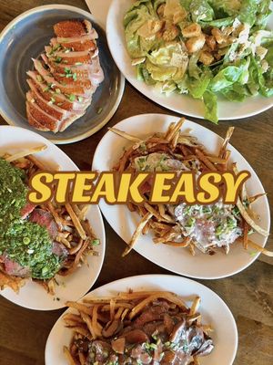 📍Steak Easy Restaurant (618 NW 65th St, Seattle, WA 98117) What I ordered: - House 4 oz sirloin cap steak frites w/ mushroom bordelaise, sichuan au poivre, and aji limo chimichurri  - Housemade butter lettuce Caesar salad - House duck frites #steakandfrites #steaktiktok #steakandfries #ballard #seattleeat 