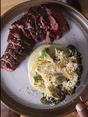 Grilled broccoli, juicy steak, and a creamy @California Avocados Caesar! This is the kind of summer dinner you'll be making on repeat.  The dressing is packed with flavor and gets an extra rich, velvety texture from California Avocados, which are locally grown and in season now and throughout the summer. Add a little char from the grill and you've got a meal that feels restaurant-worthy without a ton of effort. #AD Grilled Broccoli, California Avocado Caesar + Steak Ingredients For the Steak * 12 oz flank steak * 1 tablespoon olive oil * 2 teaspoons salt  * 2 teaspoons black pepper For the Avocado Caesar Dressing * 5 anchovy fillets packed in oil * 2 small garlic cloves * Pinch salt and black pepper * 2 large egg yolks * 2 tablespoons fresh lemon juice * 2 teaspoons Dijon mustard * 3 tablespoons finely grated Parmesan cheese * 1/2 ripe, Fresh California Avocado, halved and seeded * 1/2 cup vegetable oil For the Toasted Lemony Breadcrumbs * 1 tablespoon olive oil * 3/4 cup panko breadcrumbs * 1 tablespoon grated Parmesan * Zest of 1 lemon * Pinch salt For the Broccoli + California Avocado * 1 large head broccoli * 1 tablespoon olive oil * 1 teaspoon lemon zest * Pinch chili flakes * Salt, to taste * 1 ripe, Fresh California Avocado, halved and seeded