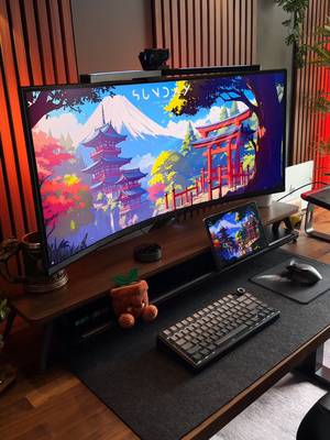 Is Japan a mood? Because today it’s the whole vibe. ⛩️ Love how the wallpaper matches the poster. #desksetup #setupinspiration #GamingSetup #japanaesthetic #cozysetup 
