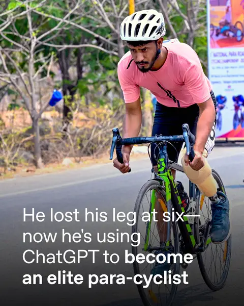 Vishal lost his leg at six years old, but he never gave up his love for cycling. He kept riding, and with limited access to professional coaching, Vishal turned to ChatGPT to help plan his training, optimize his nutrition, support his recovery, and research ideas to improve his cycling prosthetic design. After just one year of competitive racing he qualified for elite competition, earning the chance to represent India at the 2026 Asian Para Road Cycling Championships in Saudi Arabia and the Para Cycling Road World Cup in Thailand.