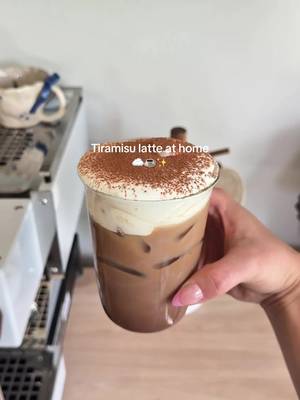 Tiramisu latte ✨🤎 - 1  tsp vanilla syrup  - 2 tsp cocoa powder  - pinch of salt  - double shot of espresso - ice  - milk - cold foam  - cocoa dusting  Cold foam  - 1 tbsp mascarpone or cream cheese  - 3-4 tbsp heavy cream - 1 tsp powdered sugar - 1 tsp vanilla bean paste Enjoy⭐️ #tiramisu #tiramisulatte #coffee #espresso #homebarista