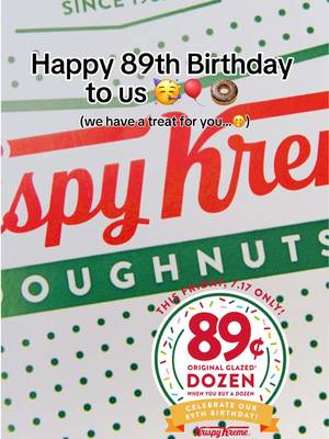 🎉 It's Our Birthday, and the gift is for YOU! 🎁 This Friday, July 17, get a dozen for just $0.89 when you purchase any dozen! 🎂✨ Don't miss this sweet birthday deal! Offer available 7/17 only at participating U.S. Krispy Kreme shops only and is subject to product availability. See full terms at www.krispykreme.com/offers #krispykreme #doughnut #birthday #offer #originalglazed 