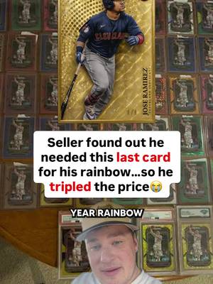 He was one card away from completing a four year rainbow… until the seller realized how badly he needed it and changed the price from $850 to $2,500 😭 Would you pay up or walk away on principle? #sportscards #cardcollector #thehobby #baseballcards