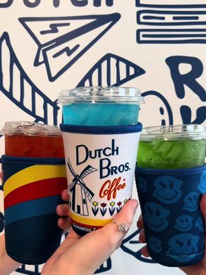 Stay chillin’ 🤗💙  Starting at 5AM on Thurs, 7/16, get a mystery cold cup sleeve w/ every medium or large drink purchase.  While supplies last. Max 5 per customer. Order ahead availability will vary by location.  #dutchbros #coldcupsleeve 