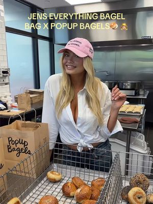 Everything bagels for my Everything bagels:) Jen’s everything bagel bag drops this weekend at all PopUp Bagels locations. Ask for “the Jen” and get a 6-pack of everything bagels + schmear of your choice from July 17-19! 🥯🎀 A portion of proceeds being donated to @breakthrought1d 🫶!!! @PopUp Bagels 