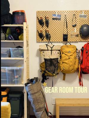 gear room tour⭐️🤭 no build - super easy to assemble & install shelves + pegboards from @IKEA USA  renter friendly - minimal wall installation & easy to disassemble I have never needed a walk in closet for my clothes or a shelf for all my purses... but an entire room dedicated to my outdoor gear? say less.🤝 over the years l've collected a LOT of outdoor gear & it's because it's what I value most in our lives! we get to be the friends & tamily that host all the mountain adventures & no one has to worry about bringing or buying their own gear! truly my dream to be able to do this & have a space like this & she's not done yet! PLS give me any & all ideas!