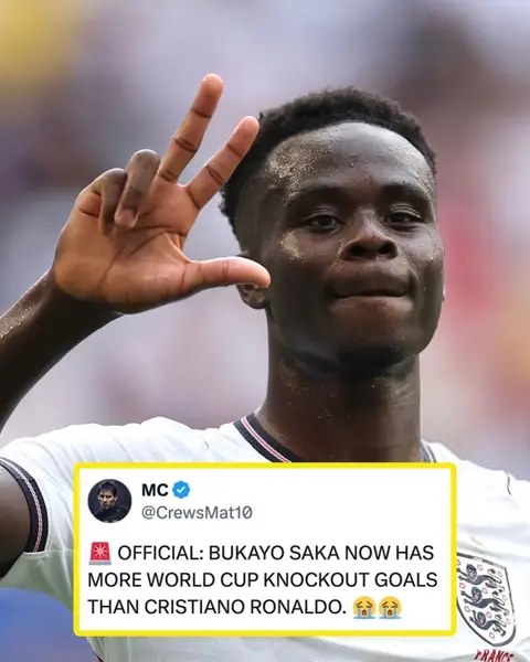 Bukayo Saka has four times as many goals in the World Cup knockouts (4) as Cristiano Ronaldo 🤯 #saka #bukayosaka #england #fifaworldcup 