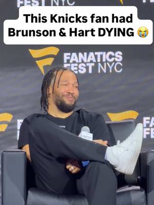Knicks fans have ZERO chill 😭😭😭 Bro had Jalen & Josh dying laughing 🤣 #knicks #knicksfan #jalenbrunson #joshhart #fanaticsfest