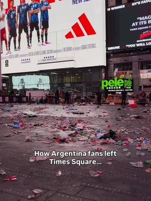 After a full day of partying in Times Square, this is how Argentina fans left it🗑️🇦🇷 #argentina #worldcup #newyork #spain #fifaworldcup