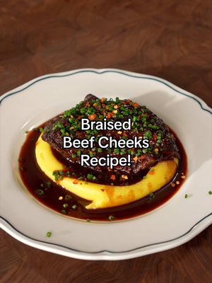 BBL Braised Beef Cheeks 🥴 Ingredients Braised Beef Cheeks: - 4 beef cheeks - 1 bottle red wine - High smoke point oil (to sear the cheeks) - Plain flour seasoned with salt and pepper - 2 onions - 2 medium carrots - 3 celery ribs - 4 cloves garlic - 2 tbsp tomato paste - 6 cups beef stock - 1 bay leaves - 1 sprig thyme & rosemary - 1 tsp dijon mustard - Salt and pepper Mashed Potatoes (Pomme purée): - 6 medium Yukon potatoes - 200–250g unsalted butter - 1 cup whole milk (or cream) - 1–2 tsp salt, to taste Braised Beef Cheeks: - Coat the beef cheeks in seasoned flour. Heat a little oil in a pot over medium heat and sear the beef until browned on all sides. Remove and set aside. - In the same pot, cook the onion, carrot, celery, and garlic for about 5 minutes. Add the tomato paste and cook for another 2–3 minutes. - Pour in the red wine and simmer until reduced by half. Add the beef stock, thyme, rosemary, bay leaf, salt, and pepper. - Return the beef cheeks to the pot. Cover with a cartouche and a lid, then cook on low heat for 4 hours. (I recommend cooking in a **285°F / 140°C oven** for 4 hours.) - Remove the beef cheeks and strain the cooking liquid into a saucepan. Reduce until slightly thickened, then whisk in the butter and Dijon mustard to finish the sauce. Mashed Potatoes (Pomme Purée): - Place the potatoes in a pot of cold water. Bring to a boil and cook for about 40 minutes, or until tender. - Peel the potatoes while they’re still warm and pass them through a potato ricer. - Return the potatoes to a saucepan over low heat. Gradually fold in the butter until fully combined. - Pass the potatoes through a fine sieve, then stir in the milk until smooth. Season with salt to taste.