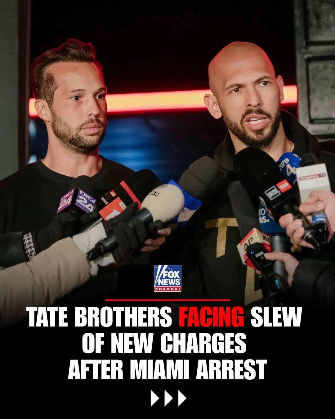 Andrew and Tristan Tate are behind bars in the U.S. U.S. Marshals arrested the brothers in downtown Miami, where they were scheduled to appear at a boxing event. They were taken into custody on a sealed warrant as U.K. prosecutors seek their extradition after announcing dozens of new charges, including allegations of rape and trafficking.