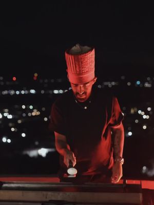 At Addendum Estate for some poolside cocktails and hibachi overlooking Coachella Valley! 🌵🔫💧