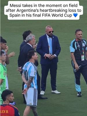 Lionel Messi takes it all in as Argentina loses to Spain in the FIFA World Cup final at New York/New Jersey Stadium. He has indicated that this will be his very last World Cup appearance  #TickPick #worldcup #fifaworldcup2026#worldcup2026 #fifa