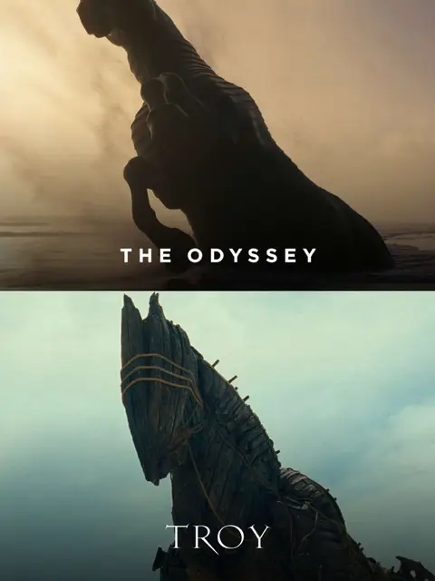 TROY (2004) // THE ODYSSEY (2026) Wild fact most people don't know: Nolan was actually hired to direct Troy first. Warner Bros. brought him on right after Memento, then Wolfgang Petersen's Batman vs Superman fell through and he wanted Troy back, so the studio gave it to Petersen and handed Nolan Batman Begins as what David Goyer called a "consolation prize." 22 years later, Nolan finally gets his ancient Greece movie. Just the other half of the story this time. Reception is where it splits hard. Troy sits at 74% on Rotten Tomatoes. The Odyssey debuted at 98% and has settled at 96%, the highest scoring live action film of Nolan's entire career. Critics are already calling it his best since Interstellar.  Odysseus: Sean Bean in Troy. Matt Damon in The Odyssey. Agamemnon: Brian Cox in Troy. Benny Safdie in The Odyssey. Menelaus: Brendan Gleeson in Troy. Jon Bernthal in The Odyssey. Helen of Troy: Diane Kruger in Troy. Lupita Nyong'o in The Odyssey, who also doubles as Clytemnestra.