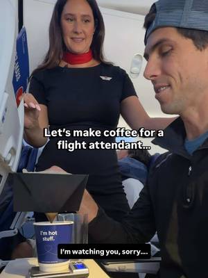 I made pour over coffee for my flight attendant…she even picked up the flavor notes! #coffee #coffeemaking #airplanecoffee 