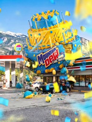 CAKE SMASH HAS LANDED! Get to @7ElevenCanada for the new Cake Smash Slurpee and make this birthday special! Mountain Dew® Cake SmashTM - PepsiCo., Inc. Used under licence. AI-generated image; Illustrative photo only.