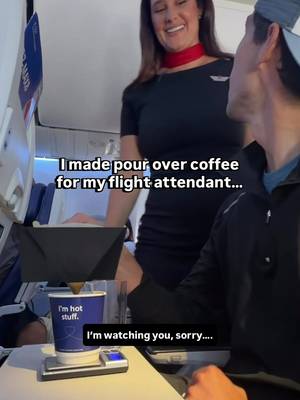 I made pour over coffee for my flight attendant…she even picked up the flavor notes! #coffee #coffeemaking #airplanecoffee