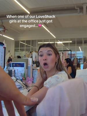 When one of our Loveshack girls at the office gets engaged…this is our reaction💗Congratulations @Liv Wallace 🥺💍 #engagement #engagementreaction #workinginfashion #loveshackfancy #officelife 