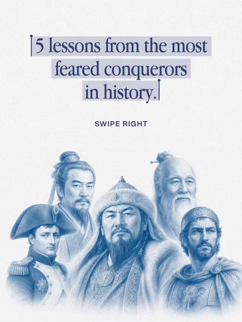 None of these five men are famous for what they said. They're famous for what they did with 30,000 men, a mountain range, or a Persian empire. But look at the words again. Not one of them is about strategy against an enemy. Every single one is about the war inside first. Genghis Khan is talking about fear management before action. Napoleon is talking about belief overriding evidence. Hannibal is talking about refusing "impossible" as an answer. Sun Tzu puts self-knowledge before enemy-knowledge, in that order, on purpose. Lao Tzu just says it outright: control over others is power, control over yourself is the real strength. Five men who reshaped continents, and the actual mechanism behind all of it was internal before it was ever external. They didn't conquer the world and then, as a side effect, learn to conquer themselves. The self-command came first.  The empire was just what it looked like from the outside. Most people are optimizing the wrong side of that equation. [Huge inspiration from @herman.1ind Follow him for more similar content] #SEI #HumanNature #SelfMastery #Discipline