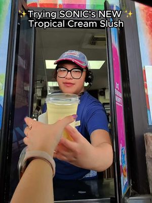 Trying SONIC’s Tropical Cream Slush because it looked too good to scroll past 🥭🥥 Would you try this? @SONIC Drive-In  #sonicpartner #sonic #tropicalcreamslush #FoodTok #drinktok