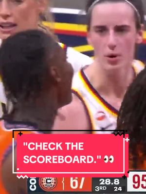 Things got a little heated between Caitlin Clark and Saniya Rivers after Clark reminded her the Fever were up 28 at the end of the third. 😳 #WNBA