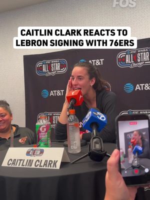 Caitlin Clark’s live reaction to LeBron James signing with the 76ers. 