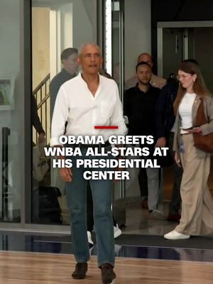 Former President Barack Obama visited WNBA players ahead of the league's All-Star weekend at his newly opened Presidential Center in Chicago. #WNBA