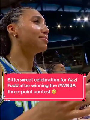 Bittersweet celebration for Azzi Fudd after winning the #WNBA three-point contest 🤣 