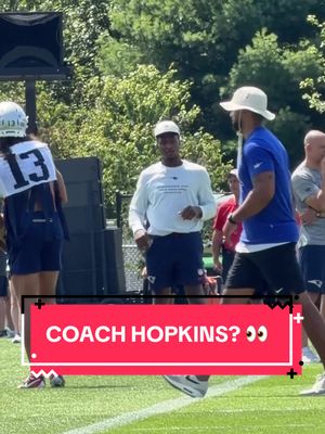 Mike Vrabel has said DeAndre Hopkins is at the Patriots training camp to explore the world of coaching. (via: X/NicoleMenner)
