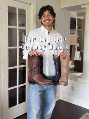 Every gentleman needs a pair of cowboy boots, and this is your guide to styling them! #mensstyle #styleinspo #fashion #austinbutlerstyle #cowboybootsoutfit 