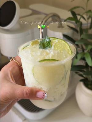 Brazilian Lemonade 🍋‍🟩 the easy, no-blender version! You need this in your life! Just mix: * 2 limes * Sweetened condensed milk * Lemonade (or lime juice) Shake everything together and enjoy! #brazilianlemonade #easydrinks #lemonade #Recipe #limonada