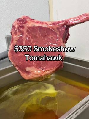 Bourbon Steak's "Smokeshow Tomahawk" features Australian Wagyu that's poached in butter, Mesquite grilled and hay smoked for exceptional flavor! It comes with fondant potatoes and chimichurri and goes for around $350. #steak 