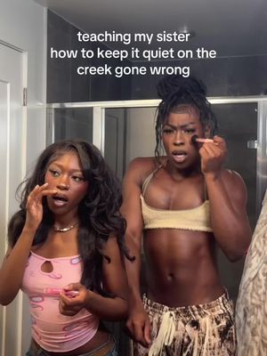 bloopers from the creek 👏🏾😂 @denise  (◕‿◕✿) i was tryna teach her this dance & then this happened 💀😭😂 @Saucy Santana #fyp #quietonthecreek #Siblings #sister 