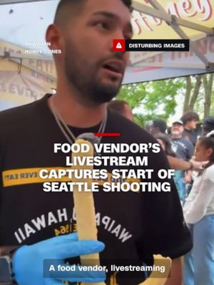 A vendor livestreaming at Seattle's Bite of Seattle festival captured the moment gunshots rang out Sunday evening. The shooting killed at least three people and injured four others, authorities said. Police say one suspect is in custody and are still searching for a second person believed to be involved. #seattle #shooting