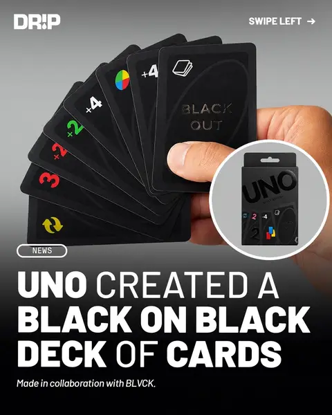 UNO teamed up with BLVCK Paris to create an all black collector's edition deck featuring custom designed cards with a monochromatic aesthetic. #uno #cardgame #monochrome #designtok #hypebeast 