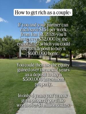 Building wealth isn’t always about earning more. Sometimes it’s about being consistent together. If you and your partner each save just $154 per week, by the end of two years you could have over $32,000 saved. That could be enough for a deposit on a $600,000 home. As your home builds equity, you may be able to leverage it toward an investment property and start growing your property portfolio. The biggest takeaway? Wealth is often built one small, consistent decision at a time. What’s one financial goal you and your partner are working towards? Let me know in the comments. #PropertyInvestment #Realestate #Lubbock #HomeOwnership #BuildWealt