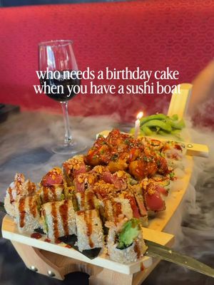 normalize sushi boats for birthdays 🍣 #pfchangs #sushiboat #birthday #birthdaycake 