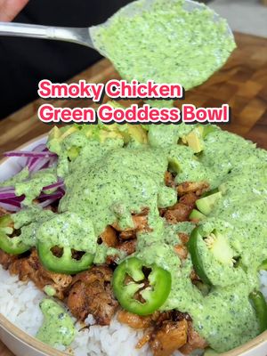 SAVE THIS ‼️ Smoky Chicken Thighs w a Green Goddess Sauce 🤯 (recipe 👇🏽) Announcements: ✅ Want to lose weight without eating bland boring food? My digital cookbooks include 180+ high-protein recipes with calories and macros included and are 50% off rn and ! Grab yours on my website today 😊 ✅ Macros and Calories Included 💪🏽 ✅ I developed new seasonings for everyday cooking! @SpiceX OUT now! 👀  Macros per serving rice NOT included 3 tbsp sauce per bowl (makes x3): approx. 536 calories | 59g P | 2g C | 21g F Ingredients: 2lbs boneless skinless chicken thighs 🍗  2 tsp @SpiceXseasoning Daily Blend 🧄  1 tsp Onion powder 🧅  1 tsp Smoked paprika 🌶️  1/2 tsp Chicken Seasoning 🐓  1/2 tsp dried oregano 🌿  2 tbsp olive oil 🫒 For the green dressing: 1 full bunch cilantro 🌿  1 garlic clove 🧄  1 small onion 🧅  Juice of 1-2 lime 🍋‍🟩  1/2 cup light mayo 1/2 cup light sour cream Salt & pepper, to taste 🧂  1-2 tsp honey (optional) 🍯  4 tbsp olive oil 🫒 (not shown but add it trust me) (Taste as you go and adjust to your liking ) To assemble: White rice 🍚  Cucumber 🥒  Purple onion 🧅  Avocado (optional) 🥑  Jalapeños (optional) 🌶️  Enjoy 😍 . . . . #icekarim #healthyrecipes #EasyRecipes #mealprep #quickrecipes