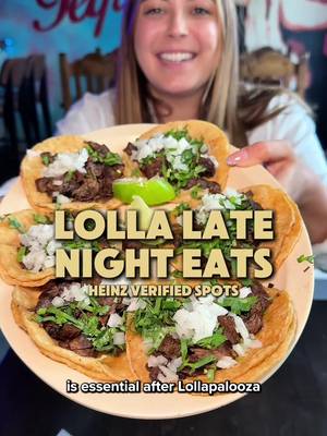 Late night eats 🤝 @Heinz Verified. If you’re heading to @Lollapalooza, save this list for when the festival ends because trust me… you’ll be hungry. 🌙🍴 🍕 @BACCI PIZZA 🍕   🧀 @Cheesie’s Pub & Grub   🌮 @Aztec Dave's  #Ad #HeinzVerifed #Lollapalooza #ChicagoEats #ChicagoFood