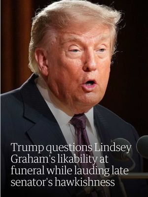 Donald Trump paid tribute to the long-serving senator Lindsey Graham at his memorial on Tuesday – but not without admitting that 'not everyone' liked him. Graham, a polarizing figure and one-time rival turned stalwart ally of Trump, was known for championing the US-Israel war on Iran and was a prominent voice in the anti-abortion movement. He was also an unwavering supporter of Israel, serving as one of Capitol Hill’s most outspoken foreign policy hawks. “I will tell you, he never saw a war that he didn’t like. Only his true friends would understand that. But he wanted it for the good of our country,” Trump recalled. Follow the link in bio for the full story. Donald Trump paid tribute to the long-serving senator Lindsey Graham at his memorial on Tuesday – but not without admitting that 'not everyone' liked him. Graham, a polarizing figure and one-time rival turned stalwart ally of Trump, was known for championing the US-Israel war on Iran and was a prominent voice in the anti-abortion movement. He was also an unwavering supporter of Israel, serving as one of Capitol Hill’s most outspoken foreign policy hawks. “I will tell you, he never saw a war that he didn’t like. Only his true friends would understand that. But he wanted it for the good of our country,” Trump recalled.