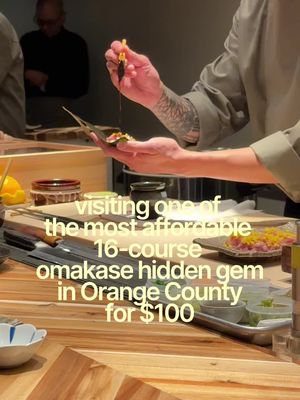 there's those days you just want to treat yourself without breaking the bank. this 16 course omakase in orange county is a hidden gem tucked behind a bar in costa mesa. 12 courses for $75, or 16 courses for $100. #omakase #orangecounty #hiddengems 