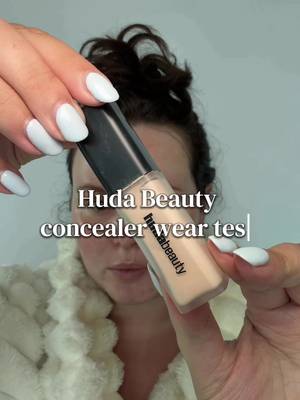 Verdict: The coverage definitely lasts. My skin is dry + acne prone. I did find it caked a bit especially around chin, acne scars and  under eye creases.  I may need a better primer. I don’t hate it but also don’t love  it personally. #hudabeauty #weartest #hudabeautyconcealer 