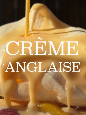 CRÈME ANGLAISE 🥚RECIPE ⬇️ This is a game changer for any dessert - fruit, cake, meringue, whatever you like. It’s effectively a thinner vanilla custard, with a French name. It’s not hard to make, but there’s a couple of things to get right.  To serve 4 people: - Split a vanilla pod lengthways, scrape out the seeds and add both the seeds and the pod to 400ml whole milk in a saucepan. Heat until just steaming, then leave to infuse for 10 minutes. Remove the pods - Whisk 4 egg yolks with 65g caster sugar by hand until pale and slightly thickened - Pour the warm milk slowly into the yolks, whisking constantly, then return everything to the pan - Cook over medium-low heat, stirring continuously, until the sauce coats the back of a spoon - around 82°C. Do not let it boil - Strain immediately into a bowl set over ice and stir until cool - Press clingfilm directly onto the surface and refrigerate until cold - Serve poured cold around the base of the meringues with the raspberry poached peaches on top #cremeanglaise #vanilla #dessert #cooking #Recipe