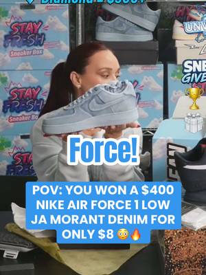 😳👟 POV: You PICKED the right size & got these “Ja Morant” $400 Nike Air Force 1 Denim “lows” for only $8. 🔥  #livehighlights #tiktoklive #livebreaks #airforces #sneakers 