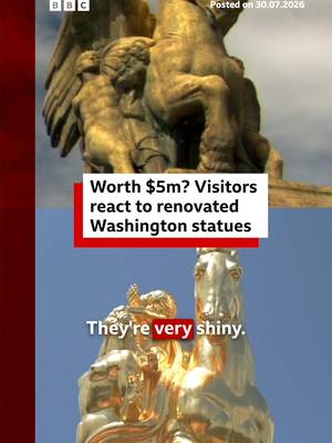 The Trump Administration has regilded the Arts of War statues near the Lincoln Memorial in Washington DC with 23.75-karat gold. The project cost $5.1m according to federal records. #DonaldTrump #WashingtonDC #Gold #USNews #BBCNews