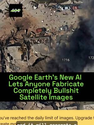 On Thursday, Google introduced a new AI feature into Google Earth which lets anyone fabricate all sorts of misleading or straight up inaccurate satellite imagery, from making it look like a specific place has suffered a drone strike to manifesting a nuclear plant in Iran. What could possibly go wrong? And what the hell is Google doing? @Evy Kwong  Read the story at 404media.co