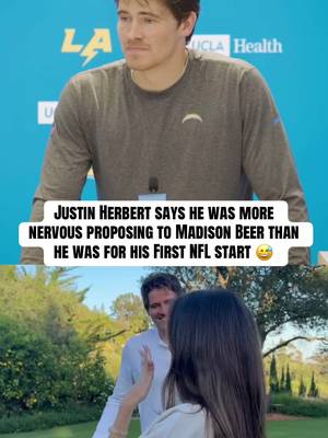 Justin Herbert compares the nerves of proposing to Madison Beer to his first NFL start 💍 (Via @los angeles chargers)  #nfl #nflfootball #football #madisonbeer 
